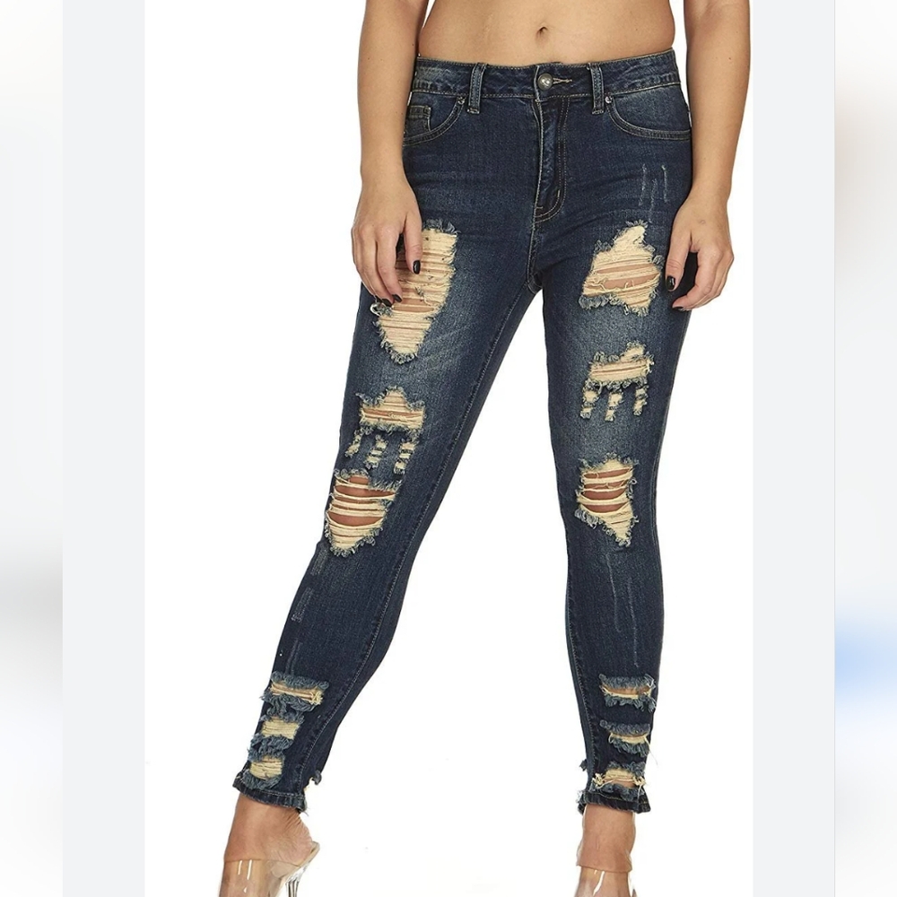 3/$20🌟 V.I.P. Ripped Slits Distressed Ankle Slim Fit Stretch Jeans Size 15/16